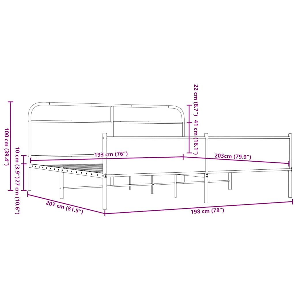 Metal Bed Frame without Mattress Brown Oak 193x203 cm