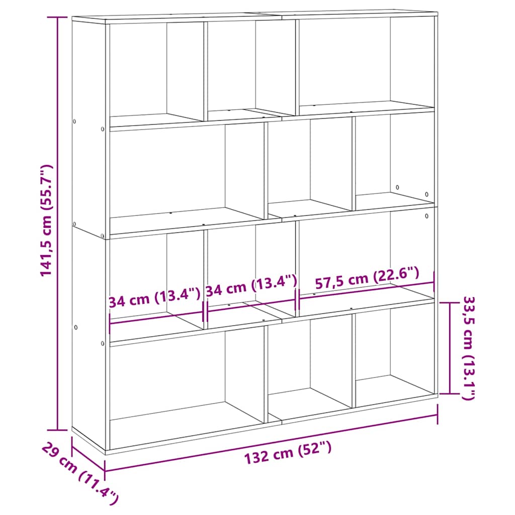 Book Cabinet Concrete Grey 132x29x141,5 cm Engineered Wood