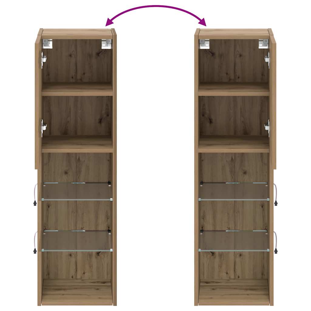 TV Cabinets with LED Lights 2 pcs Artisian Oak 30.5x30x102 cm