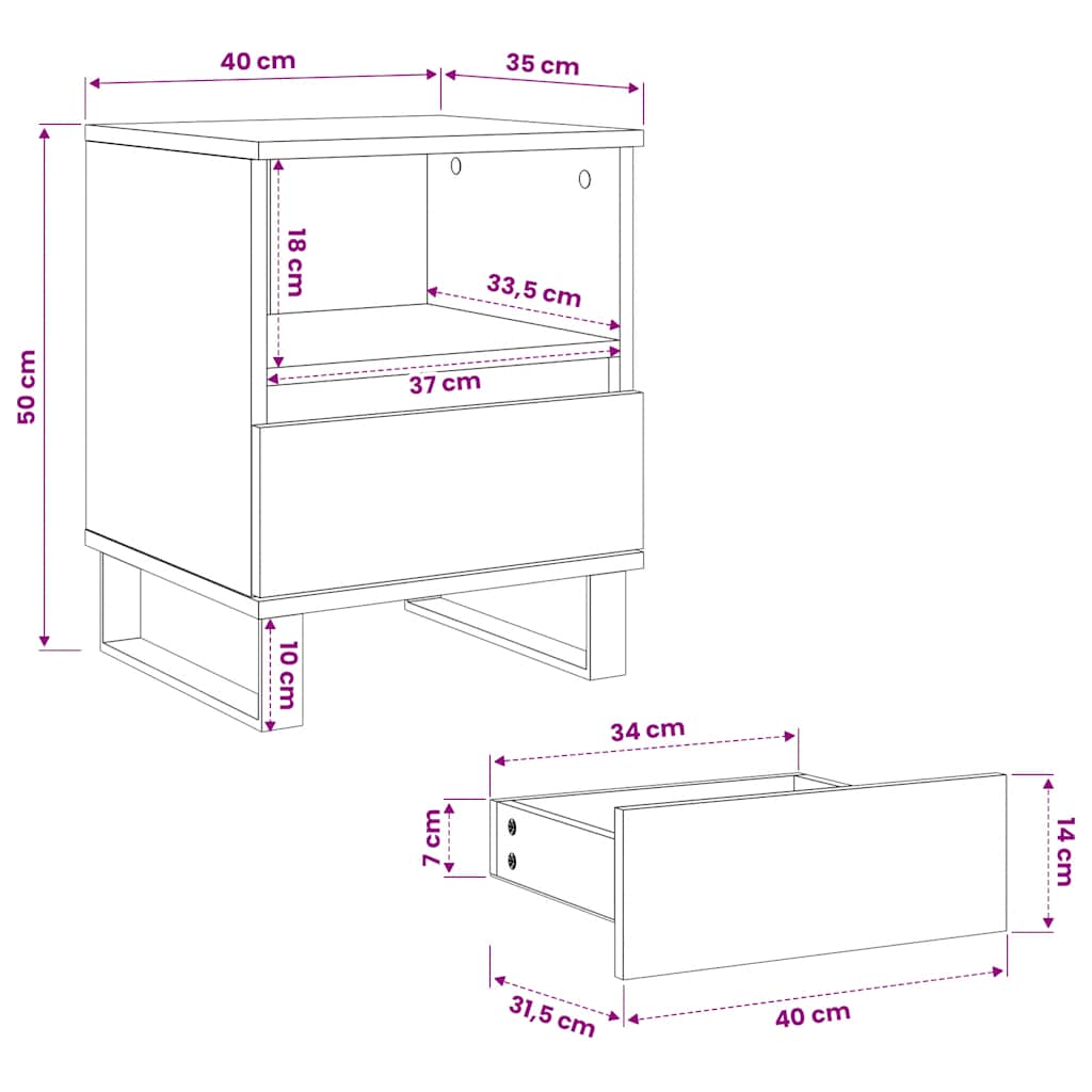 Bedside Cabinet Old Wood 40x35x50 cm Engineered Wood