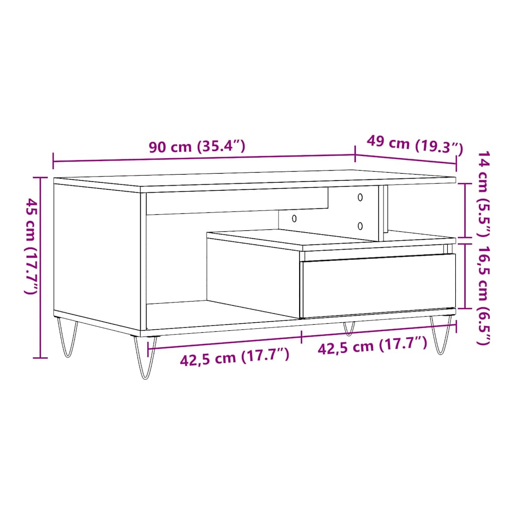 Coffee Table Artisan Oak 90x49x45 cm Engineered Wood