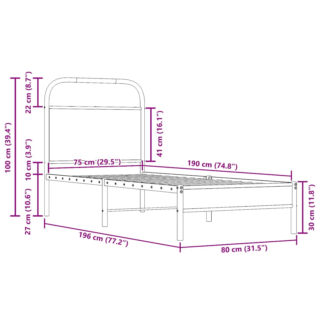 Bed Frame Without Mattress 75x190 cm Smoked Oak Engineered Wood
