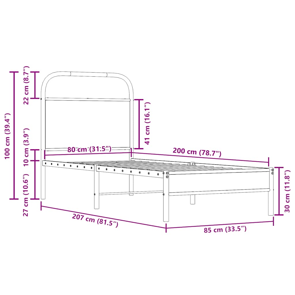 Bed Frame Without Mattress 80x200 cm Smoked Oak Engineered Wood