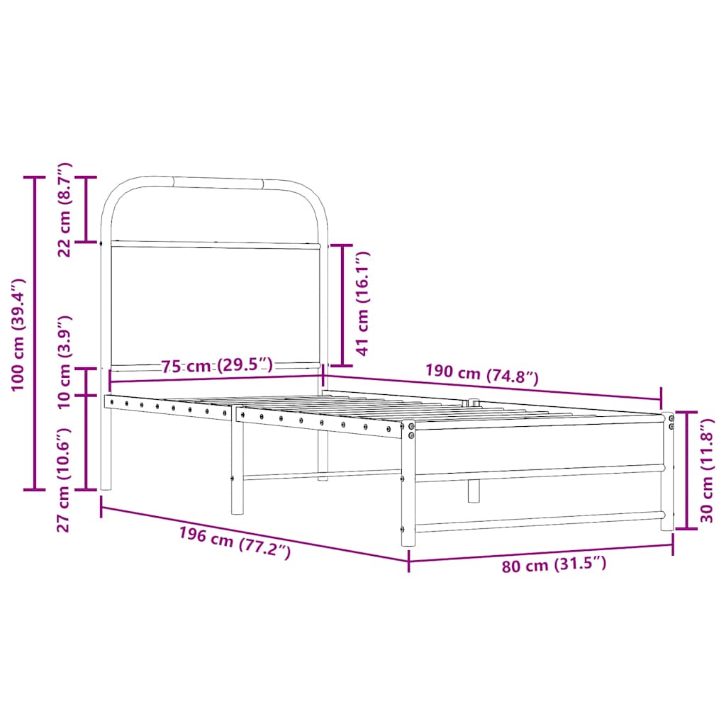 Bed Frame Without Mattress 75x190 cm Smoked Oak Engineered Wood