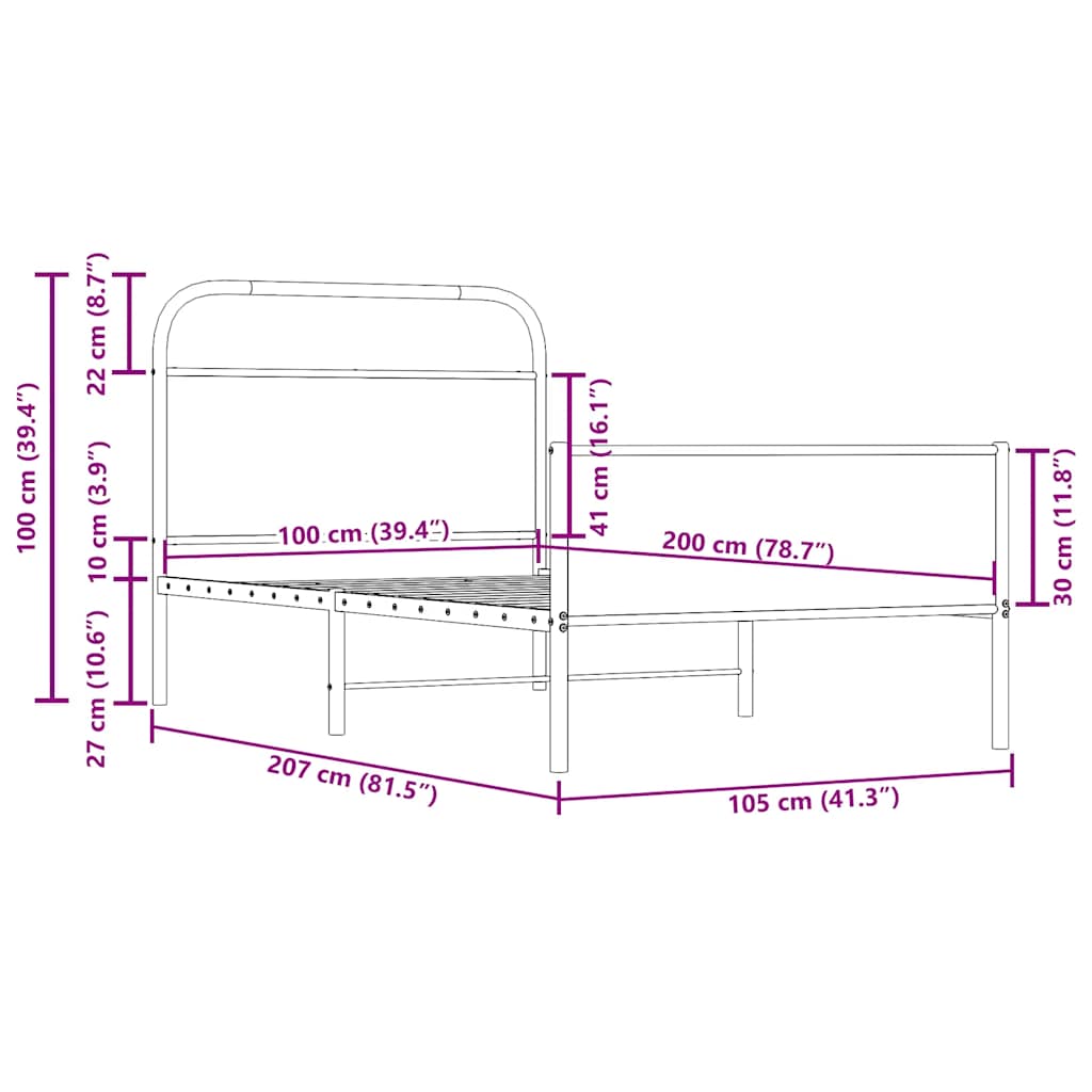 Bed Frame without Mattress 100x200 cm Sonoma Oak Engineered Wood
