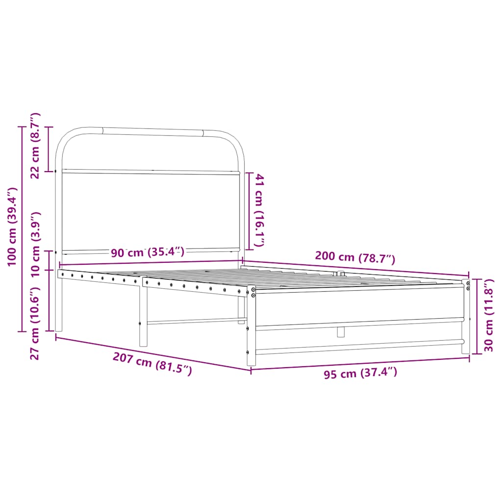 Bed Frame without Mattress 90x200 cm Sonoma Oak Engineered Wood