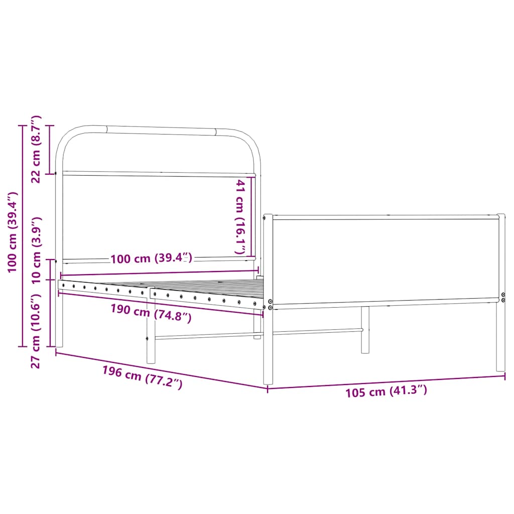 Bed Frame without Mattress 100x190 cm Sonoma Oak Engineered Wood