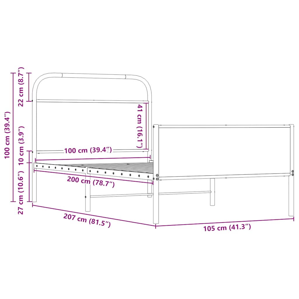 Bed Frame without Mattress 100x200 cm Sonoma Oak Engineered Wood