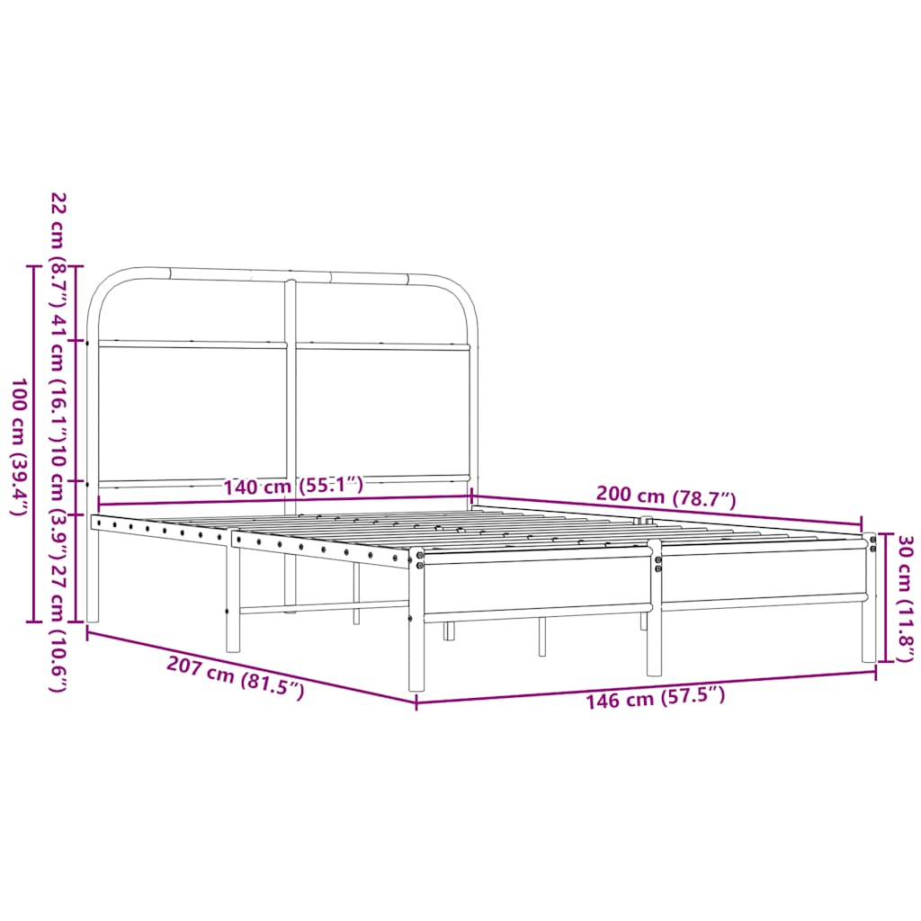 Bed Frame without Mattress 140x200 cm Brown Oak Engineered Wood