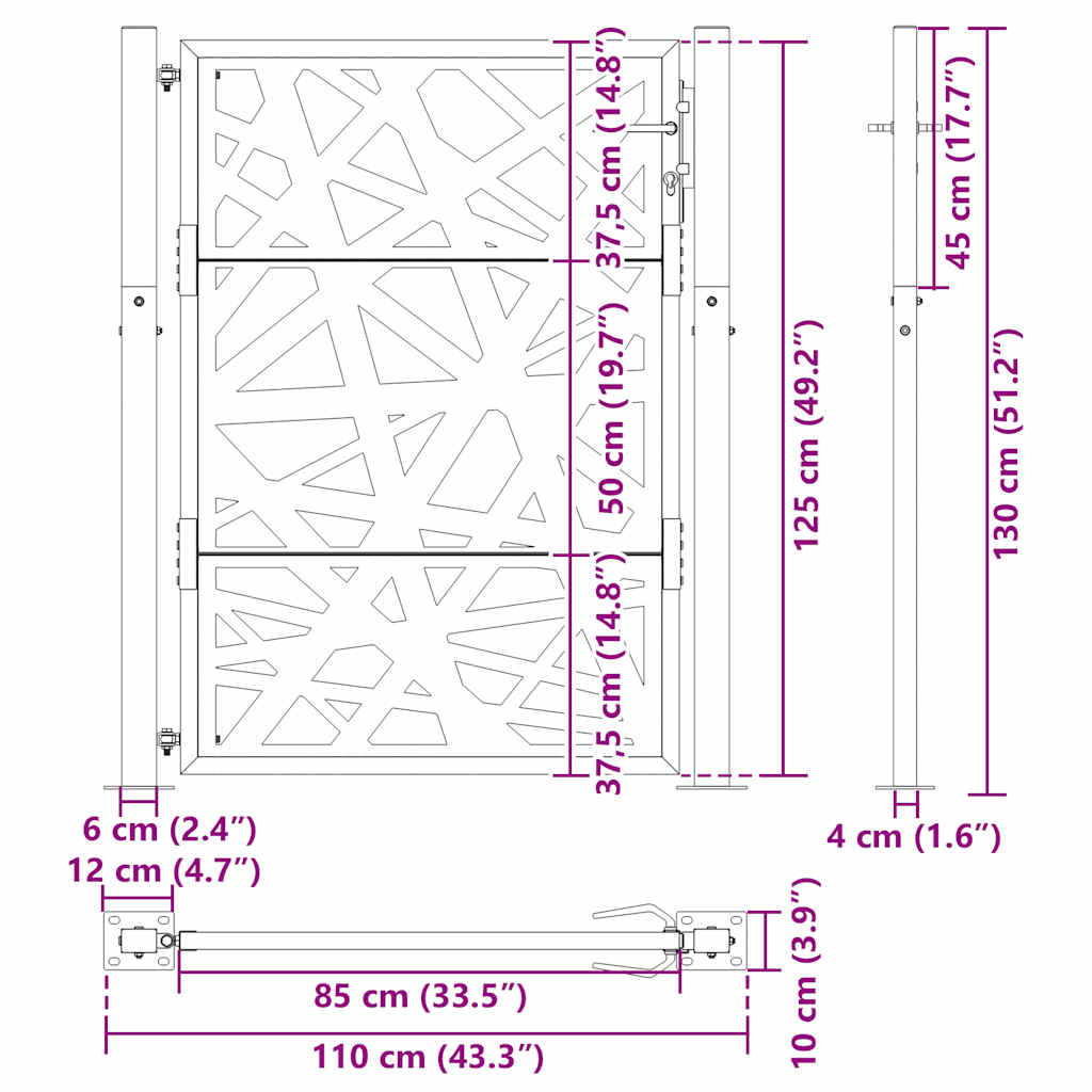Garden Gate Black 100x125 cm Steel Light Design