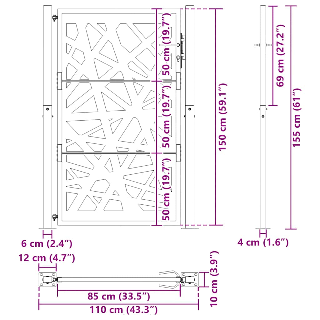 Garden Gate Black 100x150 cm Steel Light Design