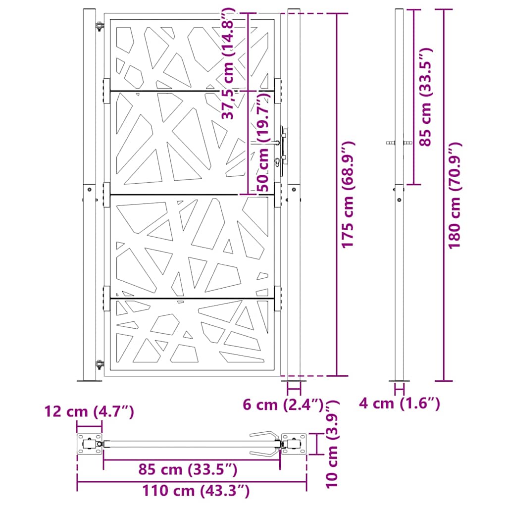 Garden Gate Black 100x175 cm Steel Light Design