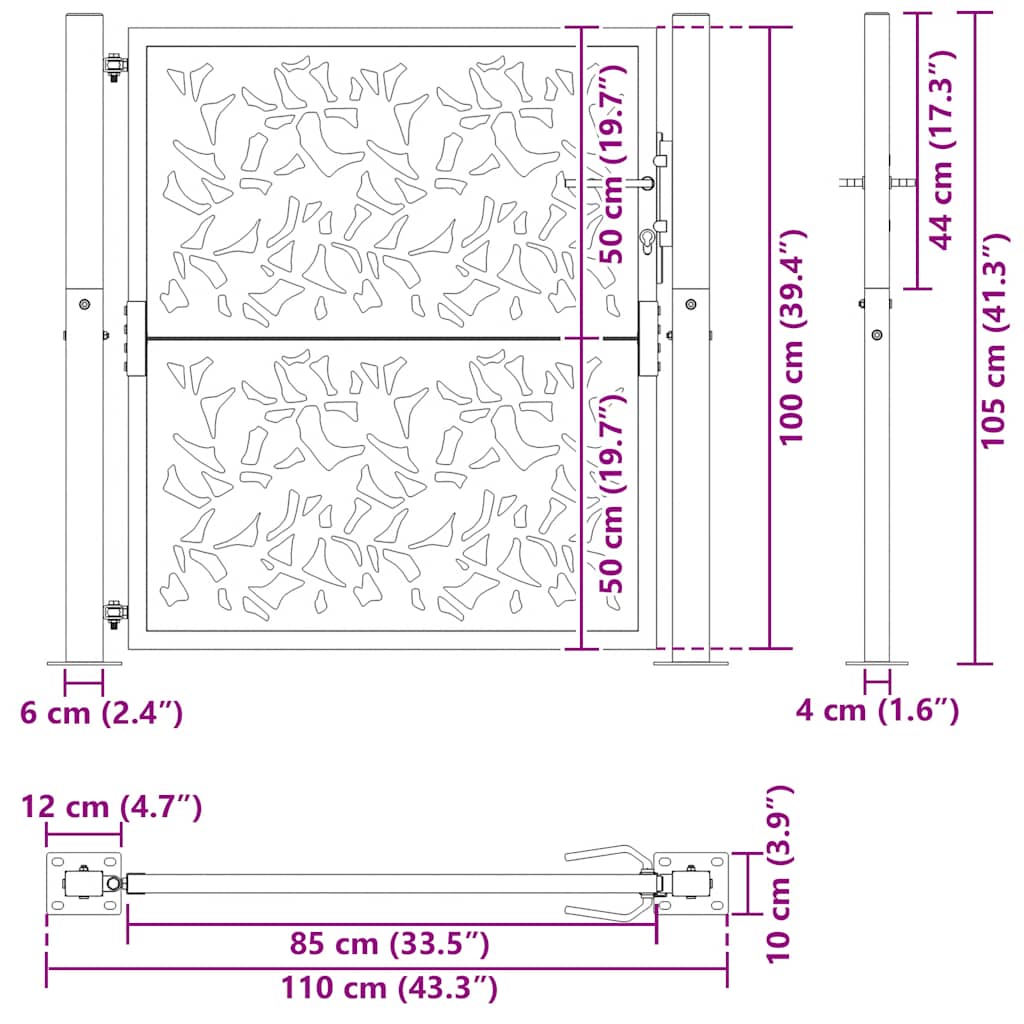 Garden Gate Black 100x100 cm Steel Leaf Design