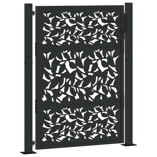 Garden Gate Black 100x125 cm Steel Leaf Design