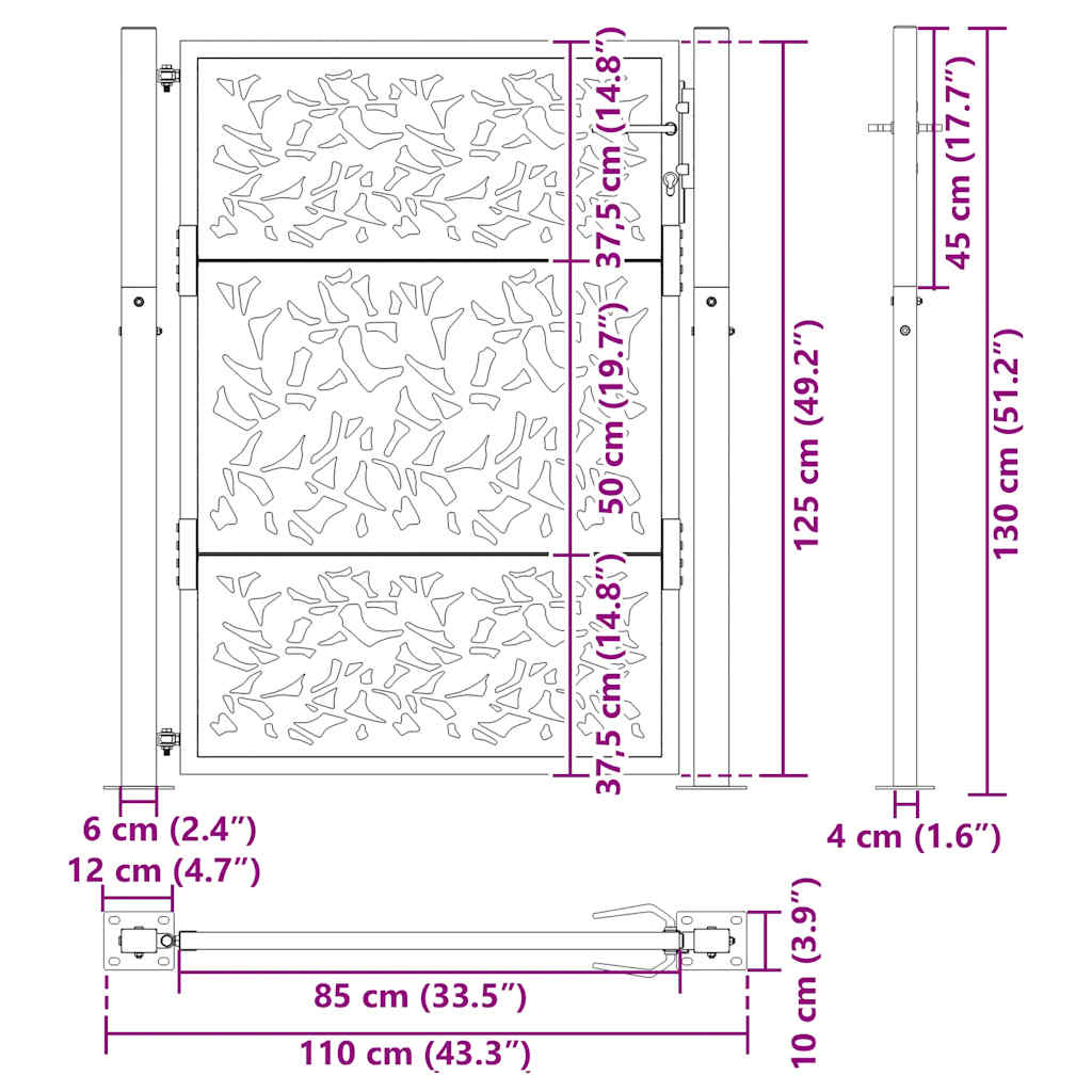 Garden Gate Black 100x125 cm Steel Leaf Design