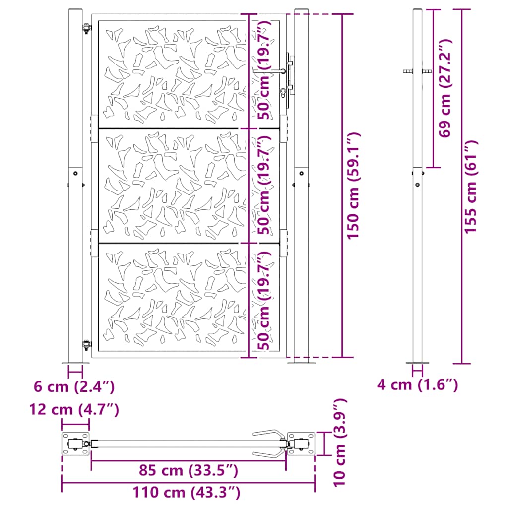 Garden Gate Black 100x150 cm Steel Leaf Design