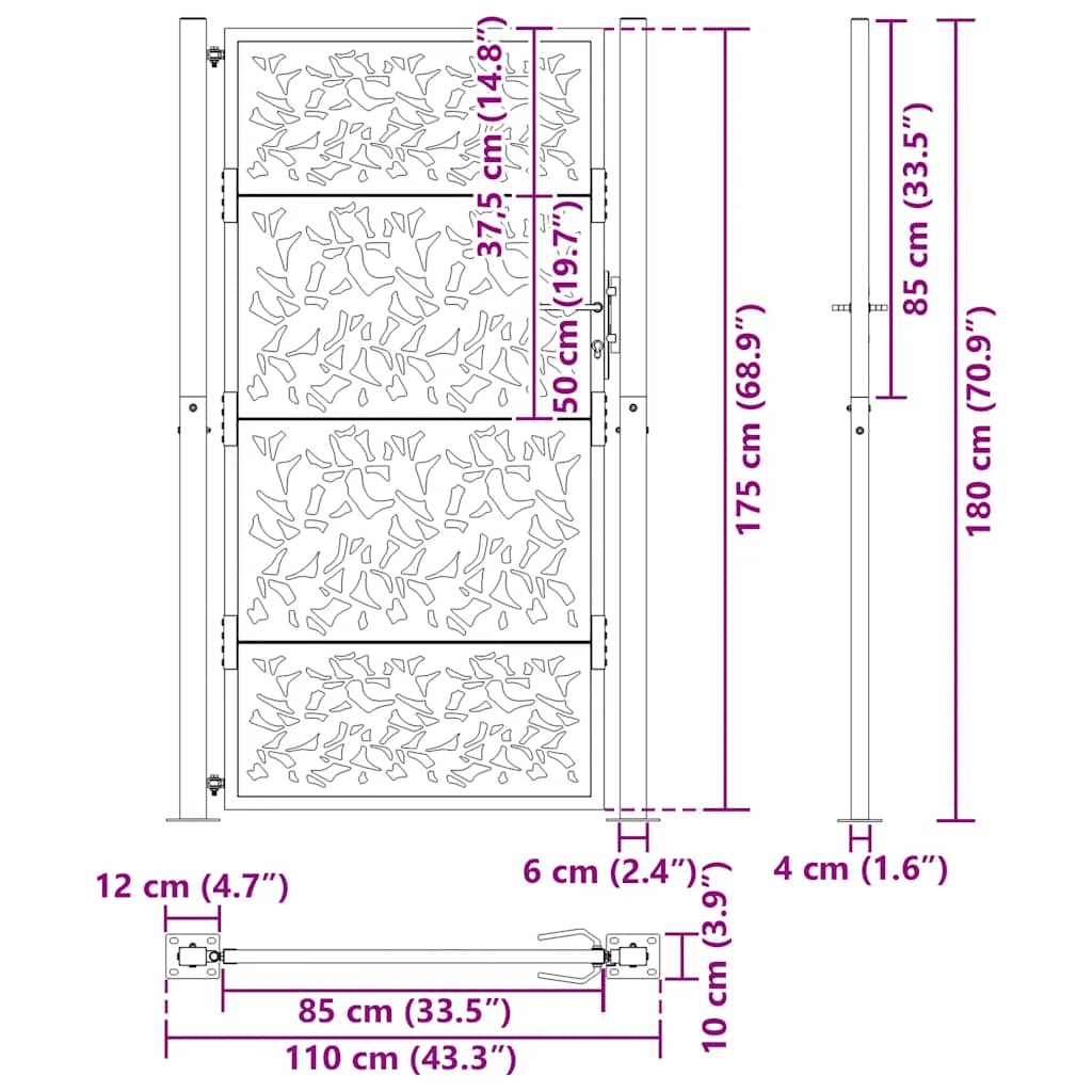 Garden Gate Black 100x175 cm Steel Leaf Design