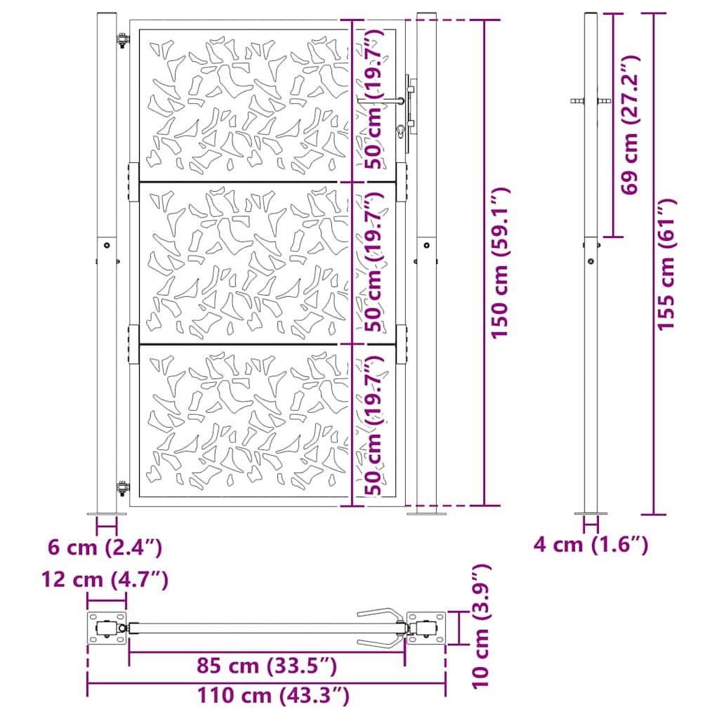 Garden Gate 100x150 cm Weathering Steel Leaf Design