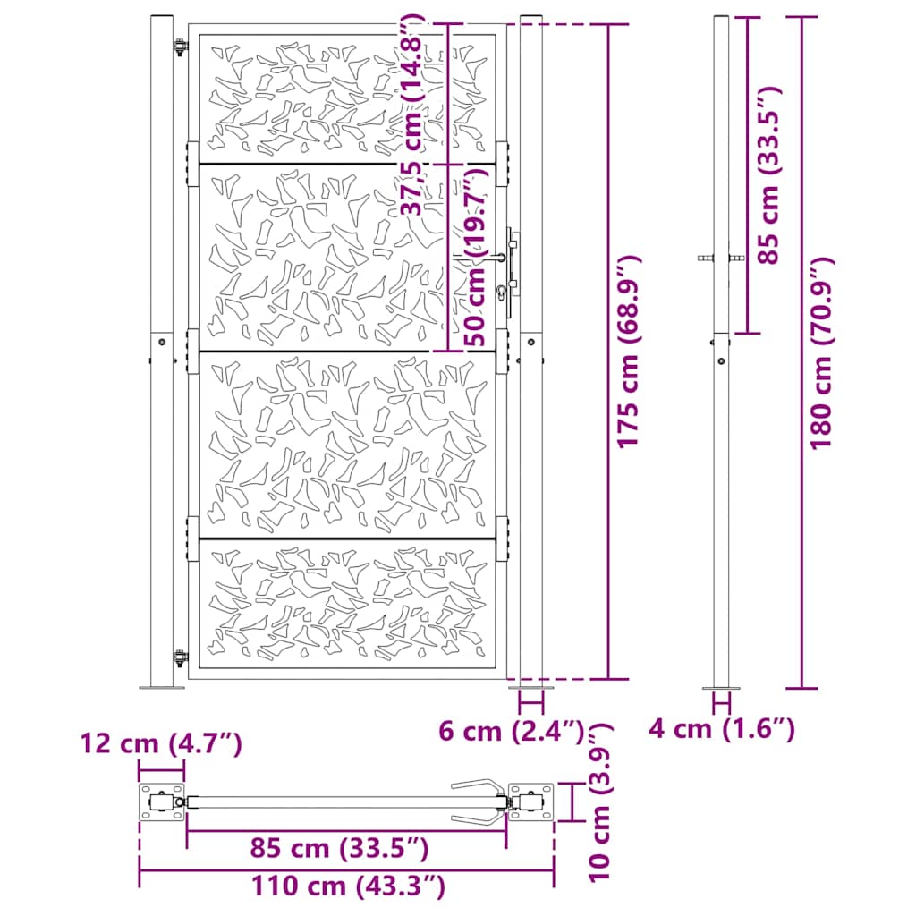 Garden Gate 100x175 cm Weathering Steel Leaf Design