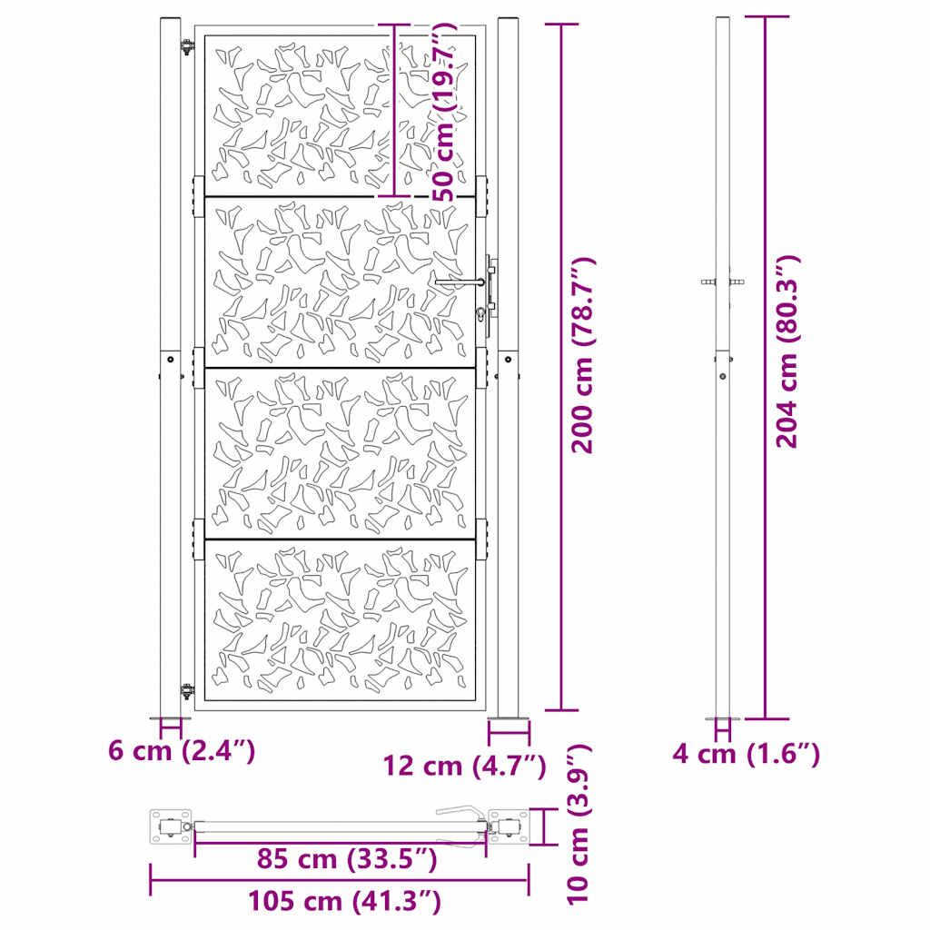 Garden Gate 100x200 cm Weathering Steel Leaf Design