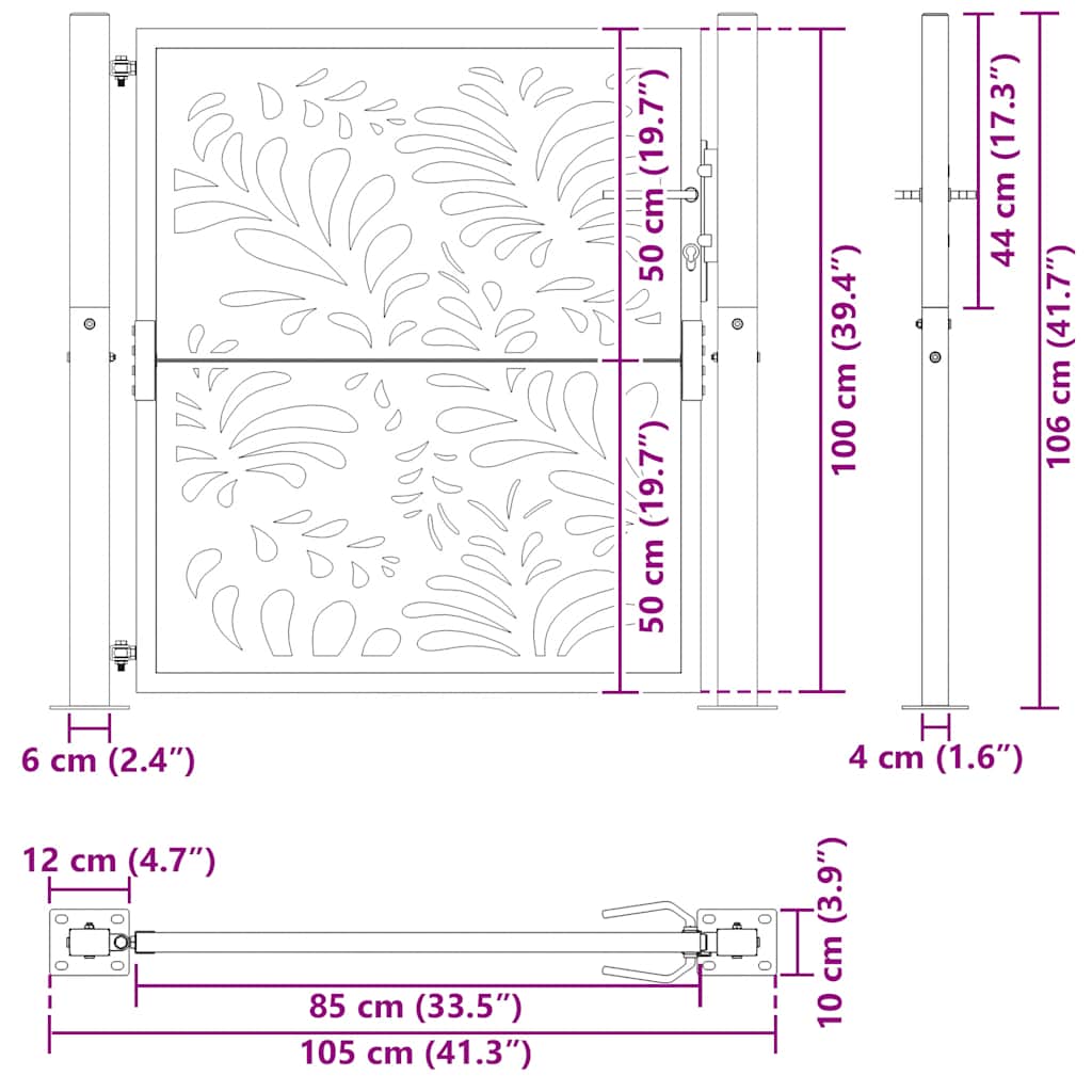 Garden Gate Black 100x100 cm Steel Wave Design