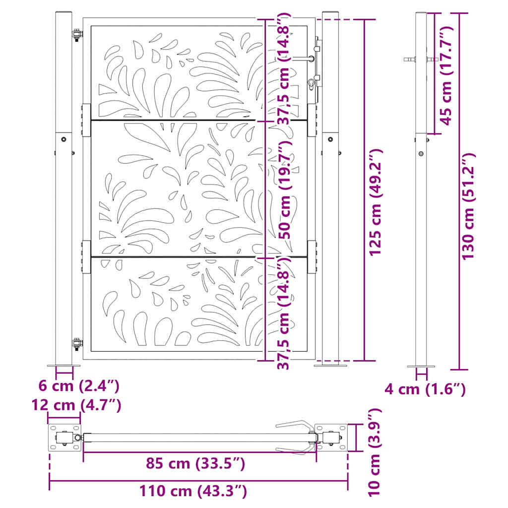 Garden Gate Black 100x125 cm Steel Wave Design