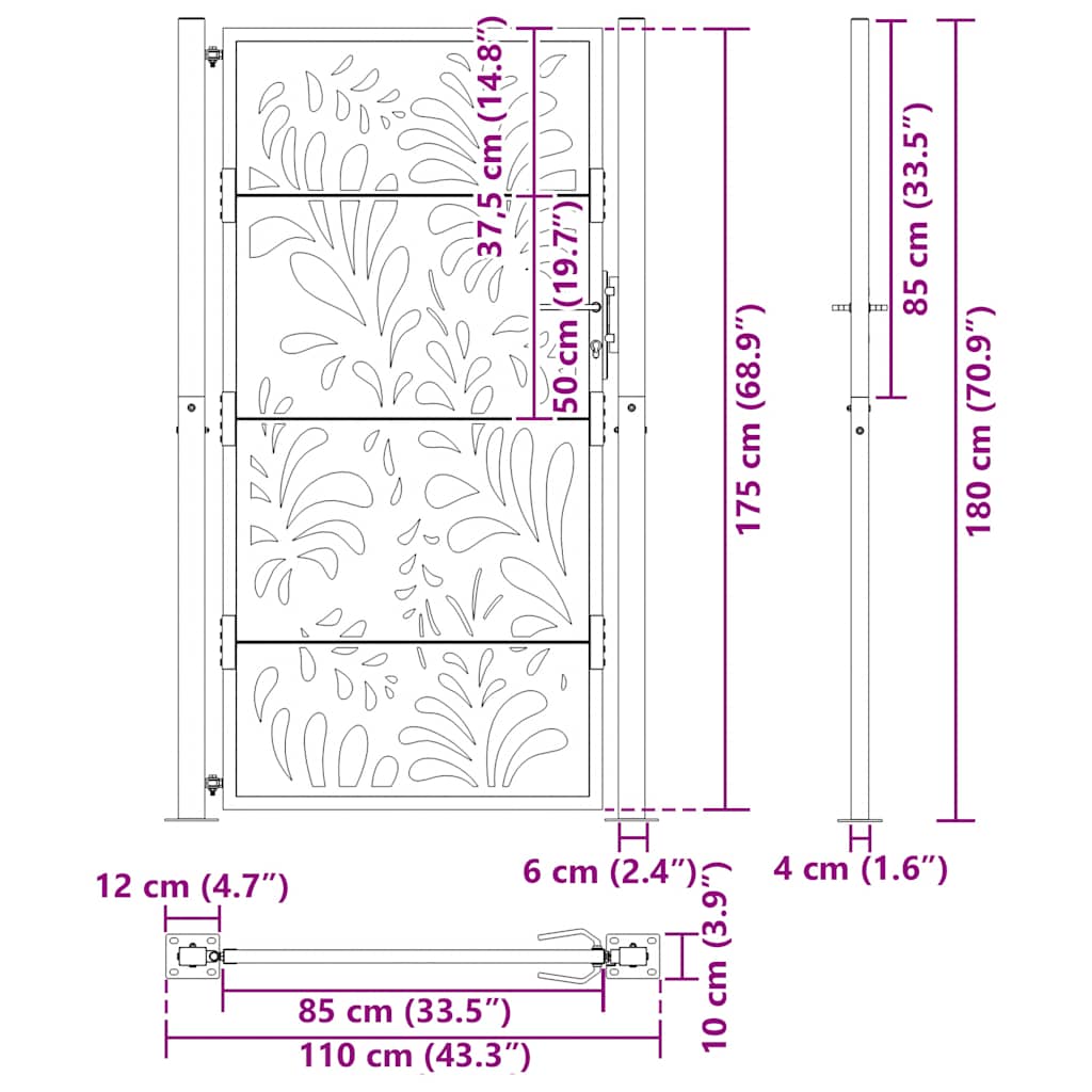 Garden Gate Black 100x175 cm Steel Wave Design