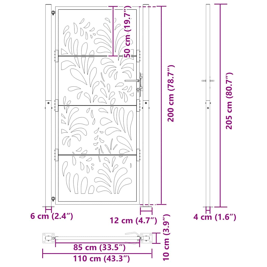 Garden Gate Black 100x200 cm Steel Wave Design