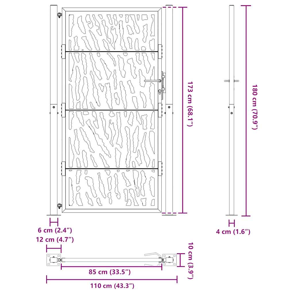 Garden Gate Black 100x175 cm Steel Trace Design