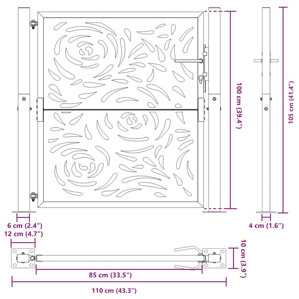 Garden Gate Black 100x100 cm Steel Flame Design