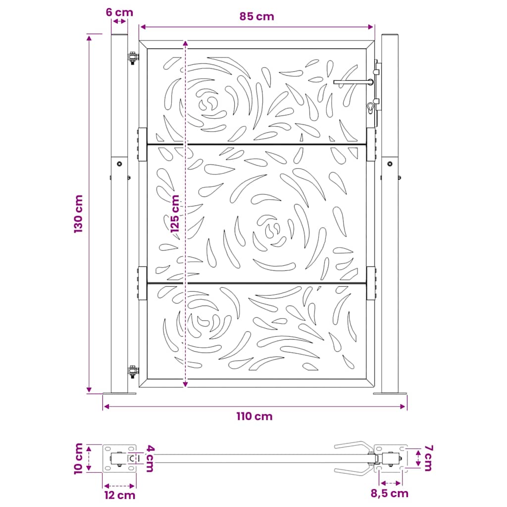 Garden Gate Black 100x125 cm Steel Flame Design