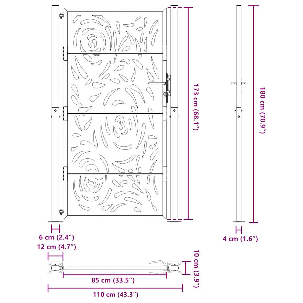 Garden Gate Black 100x175 cm Steel Flame Design