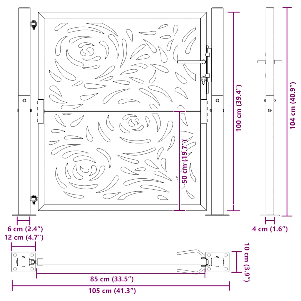 Garden Gate 100x100 cm Weathering Steel Flame Design
