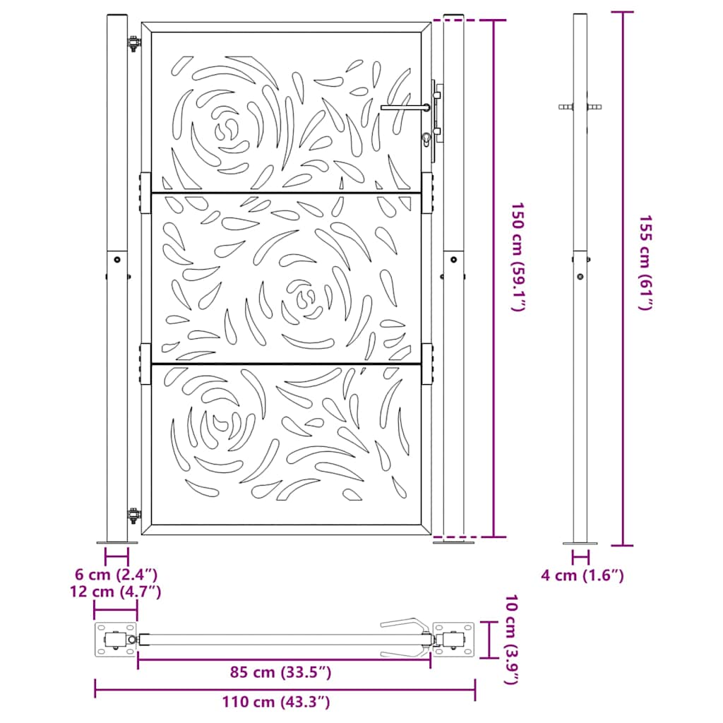 Garden Gate 100x150 cm Weathering Steel Flame Design