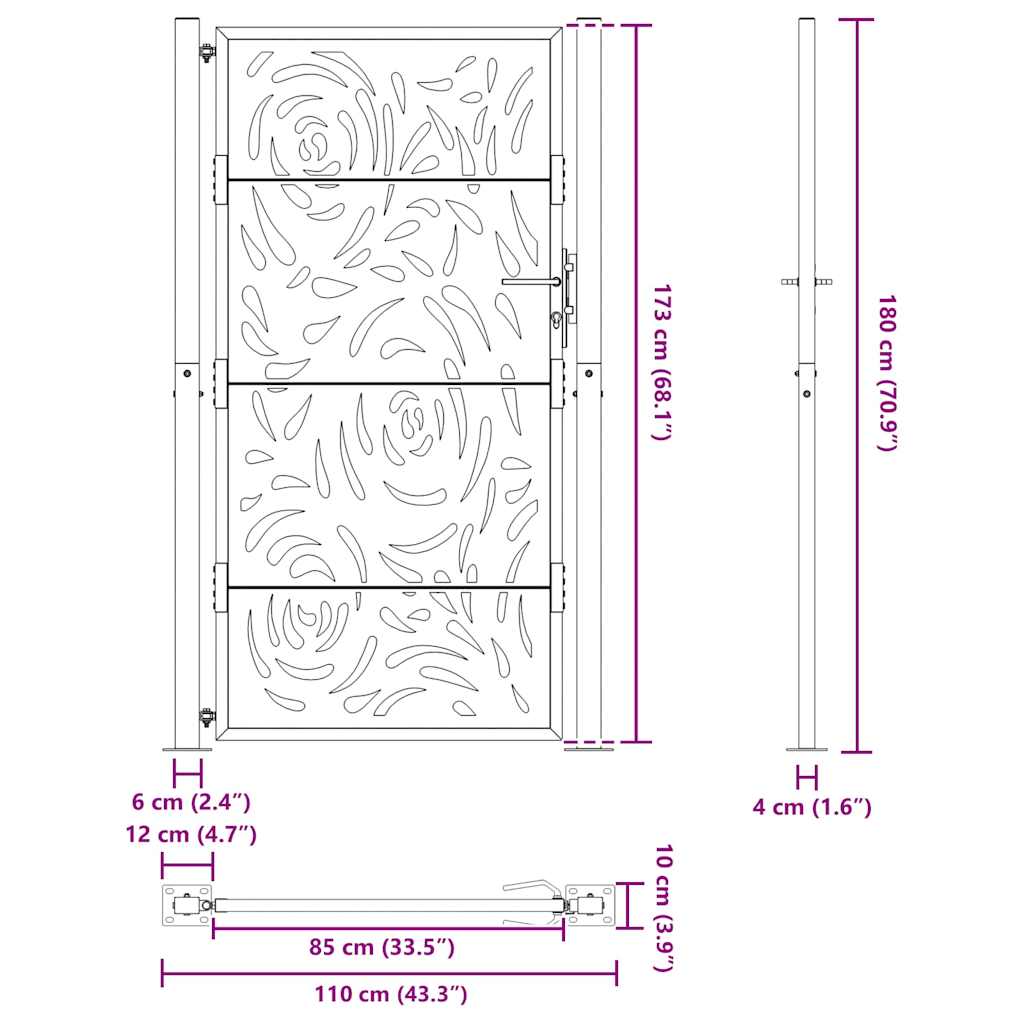 Garden Gate 100x175 cm Weathering Steel Flame Design