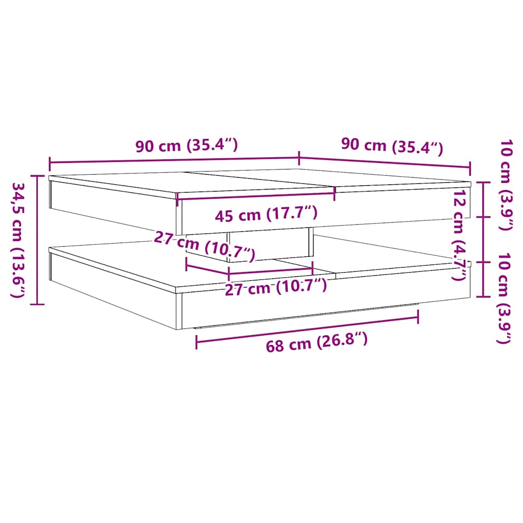 Coffee Table 360-Degree Rotatable Black Oak 90x90x34.5 cm
