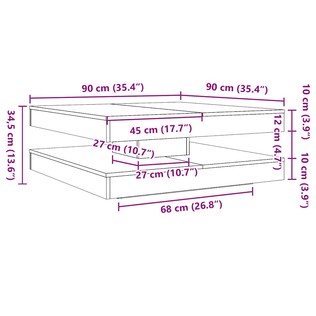 Coffee Table 360-Degree Rotatable Concrete Grey 90x90x34.5 cm