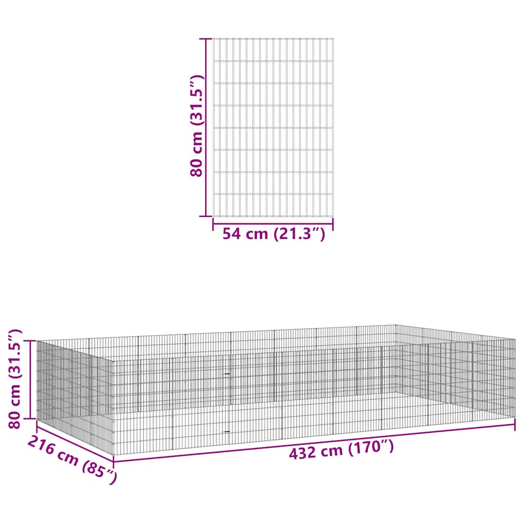 Free Range Animal Enclosure 24-Panel 21.3"x31.5" Galvanized Iron