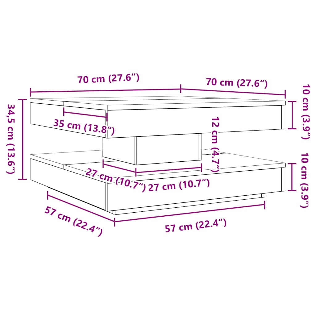 Coffee Table 360-Degree Rotatable Black 70x70x34.5 cm