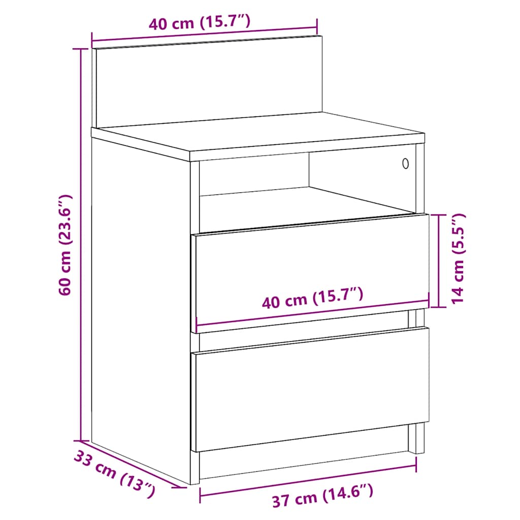 Bedside Cabinet with 2 Drawers Black 40x33x60 cm