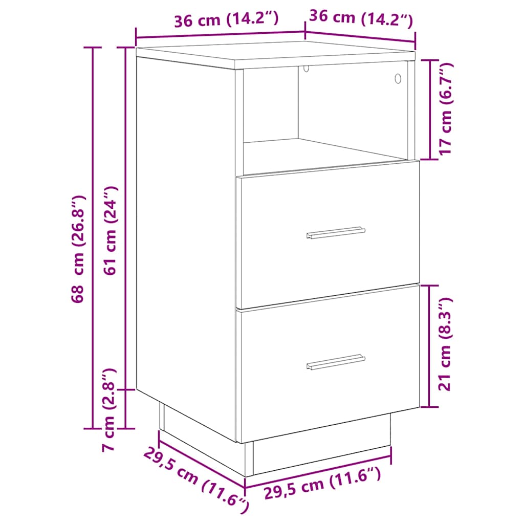 Bedside Cabinet with 2 Drawers Artisan Oak 36x36x68 cm