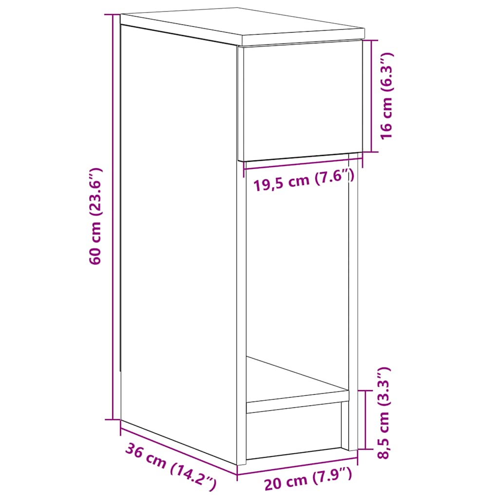 Bedside Cabinet with Drawer Grey Sonoma 20x36x60 cm