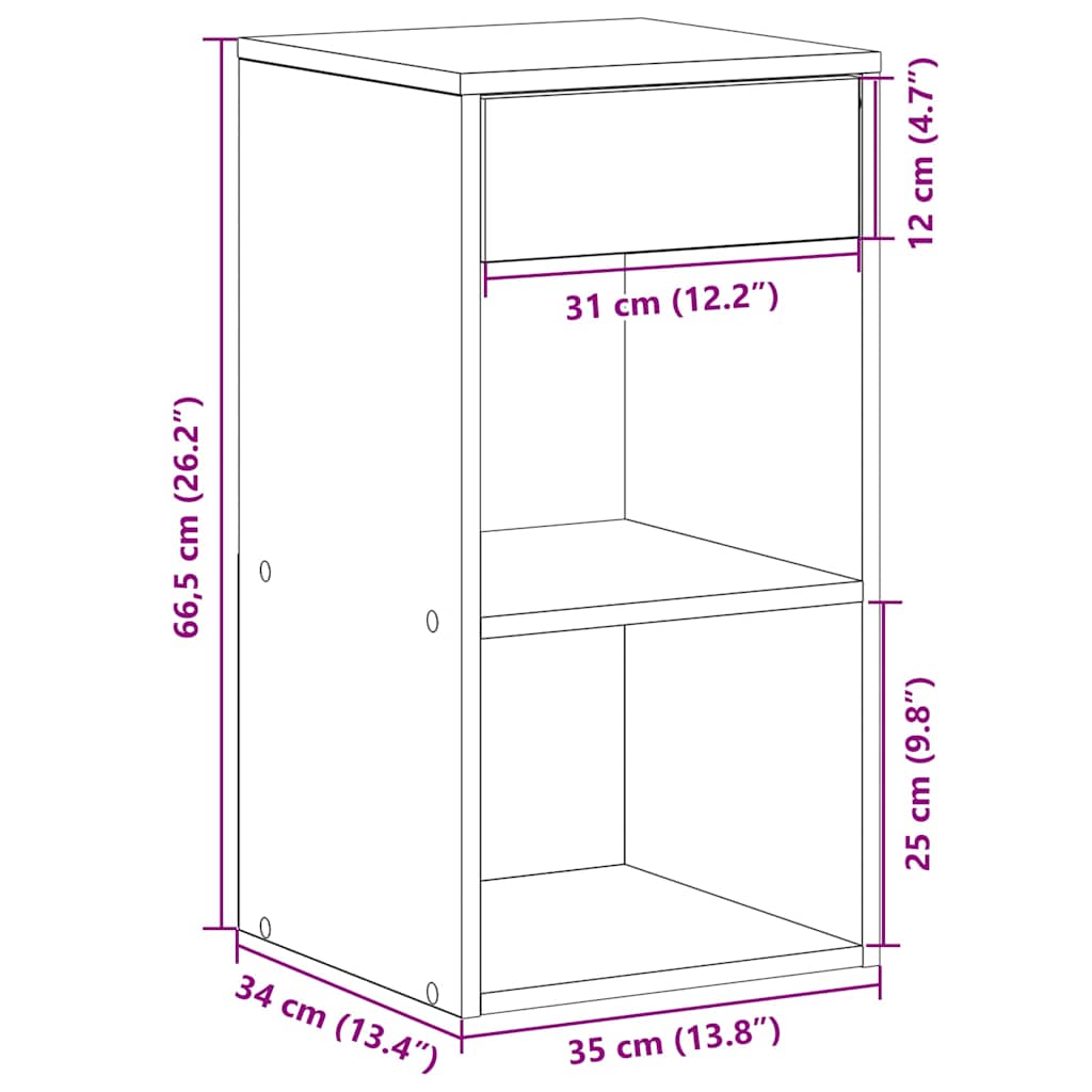 Bedside Cabinet with Drawer Black Oak 35x34x66.5 cm