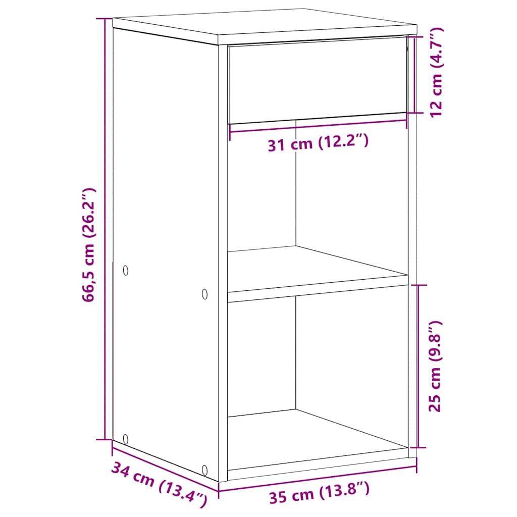 Bedside Cabinet with Drawer Smoked Oak 35x34x66.5 cm