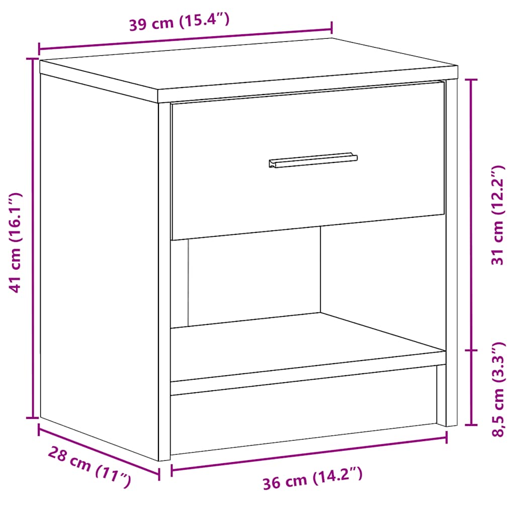 Bedside Cabinet with Drawer Artisan Oak 39x28x41 cm