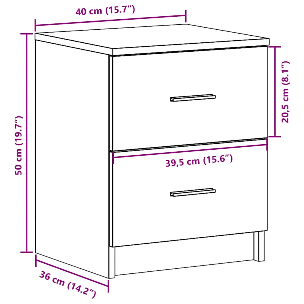 Bedside Cabinet with 2 Drawers Concrete Grey 40x36x50 cm