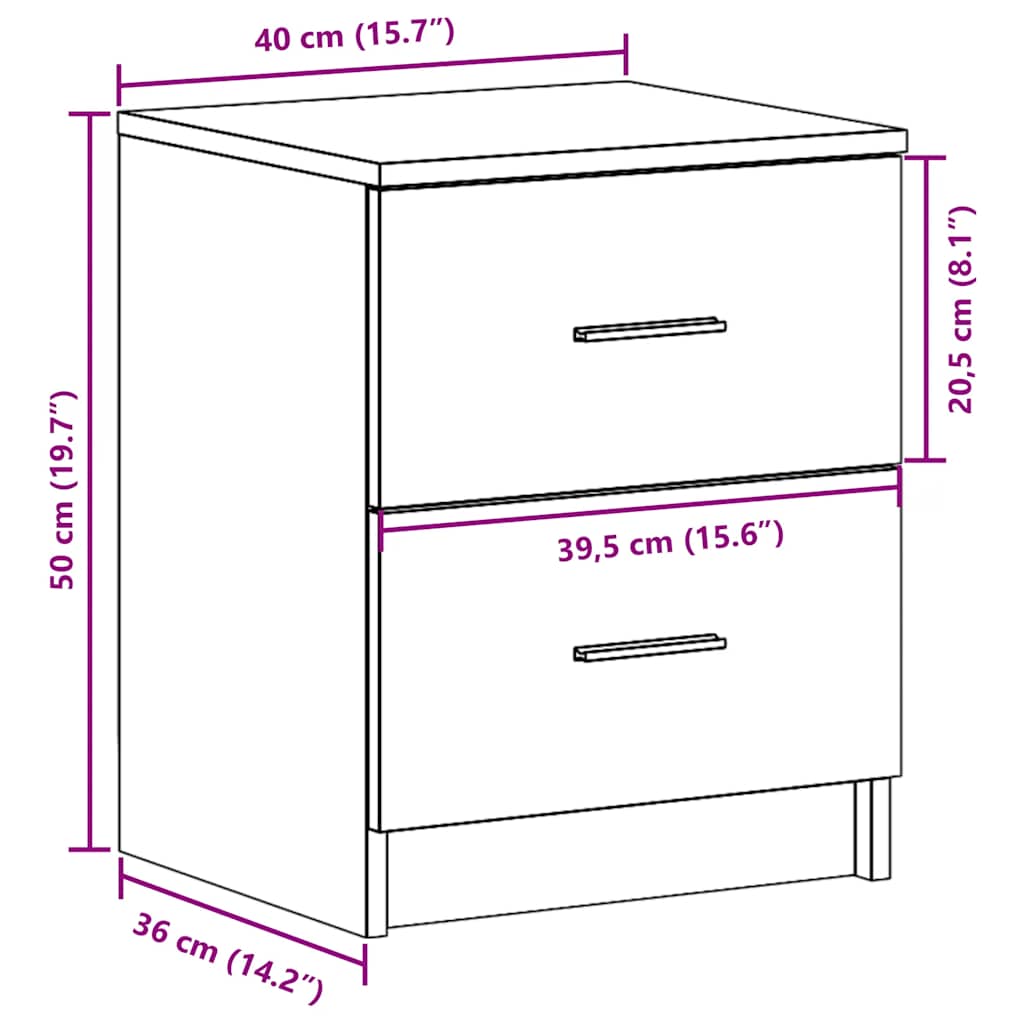 Bedside Cabinet with 2 Drawers Artisan Oak 40x36x50 cm