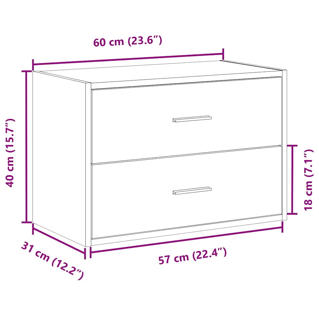 Cabinet with 2 Drawers Old Wood 60x31x40 cm Engineered Wood