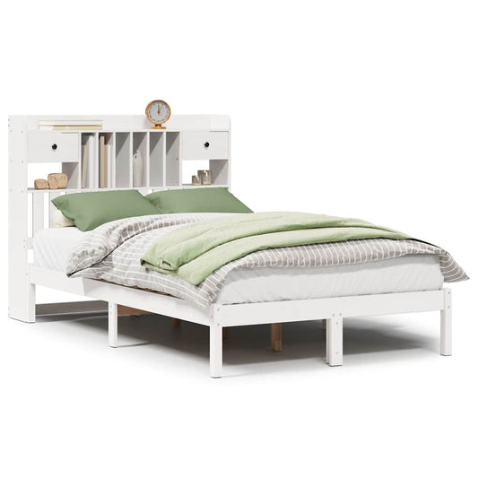 Bookcase Bed without Mattress White 135x190 cm Double Solid Wood Pine