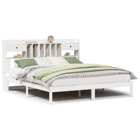 Bookcase Bed without Mattress White 180x200 cm Super King Solid Wood Pine